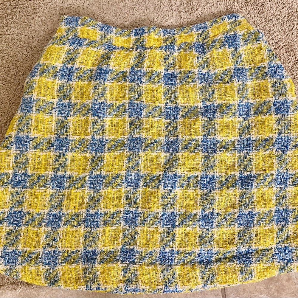 BURU Yellow & Blue Tweed Houndstooth Mini Skirt Size XL